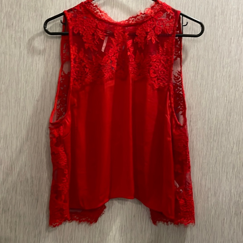 Free People Red Lace Open Back Crop Top P55